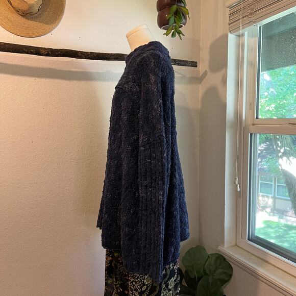 Free People Blue Chunky Knit Nightingale Oversized Pullover Sweater Size Large - Picture 4 of 13
